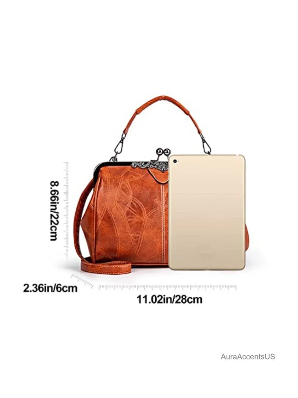 Vintage Faux Leather Kiss Lock Crossbody Satchel Purse Handbag Shoulder Bag